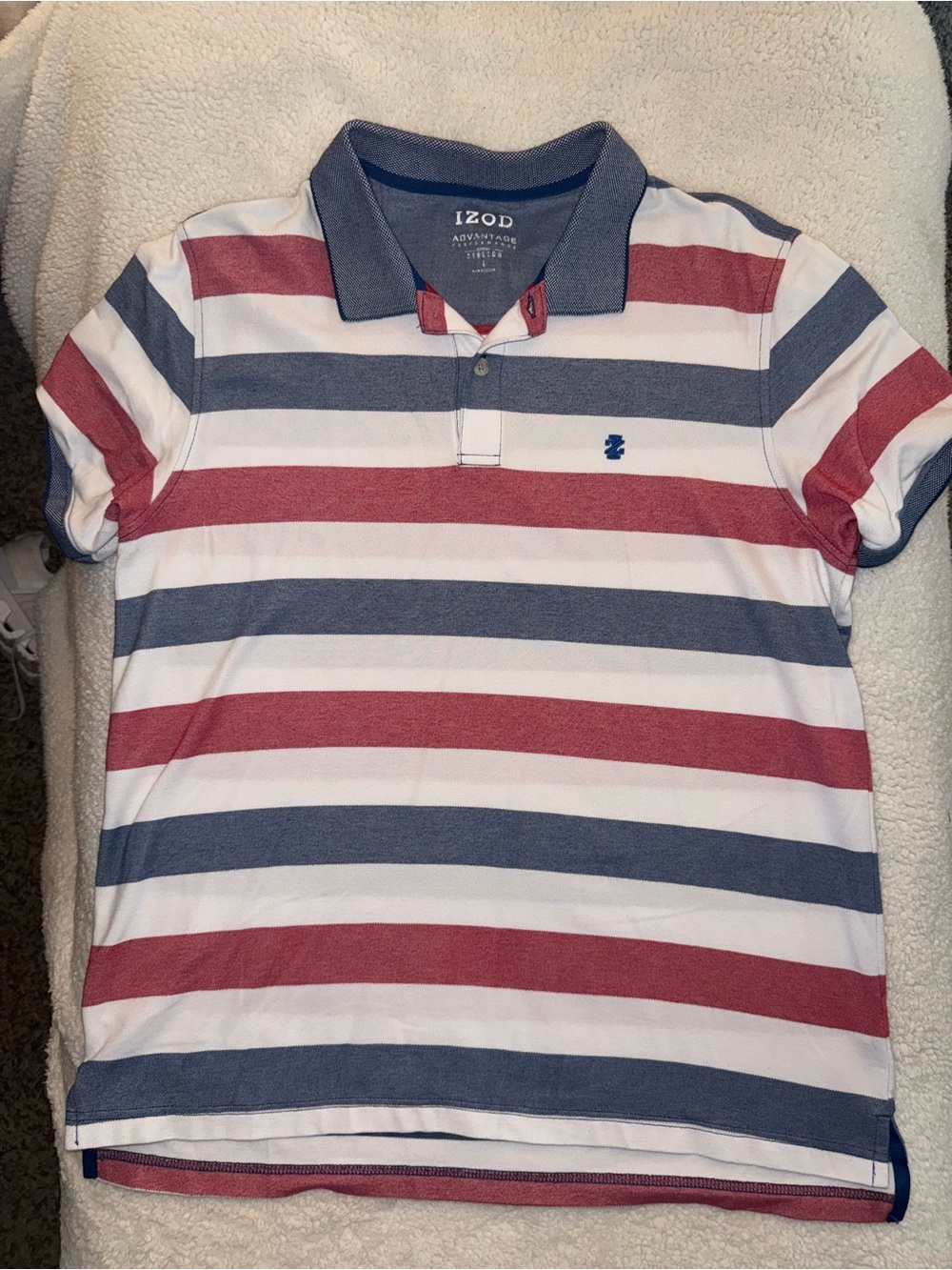 IZOD Advantage Performance Stretch Polo Shirt Men’s Large Red White Blue Striped